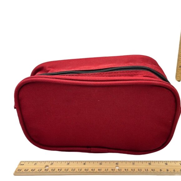 Red Canvas Zippered Travel Toiletry Bag With Black Handle 1f - Picture 1 of 5